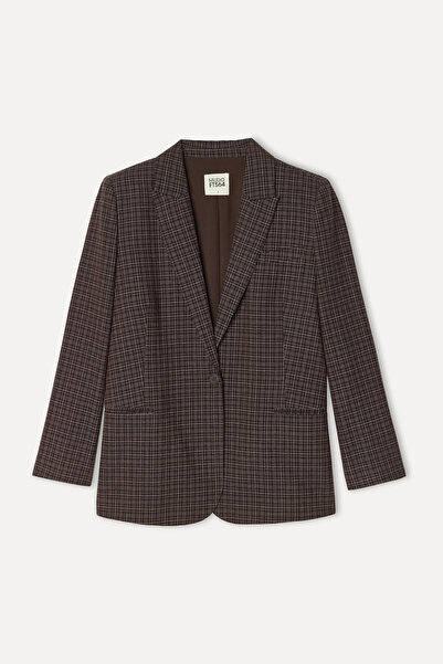 Mudo Kadın Kahverengi Tekstürlü Oversize Blazer Ceket