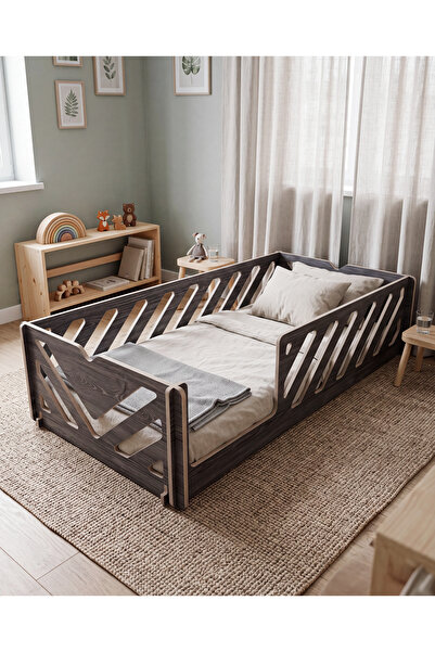 PRAKTURA MOYA Montessori Çocuk Yatağı 90x190 cm Ahşap Karyola Geçme Sistem Ya...