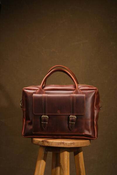 Semender Leather Goods Hakiki Deri Unisex Evrak ve Laptop Çantası El Yapımı D...