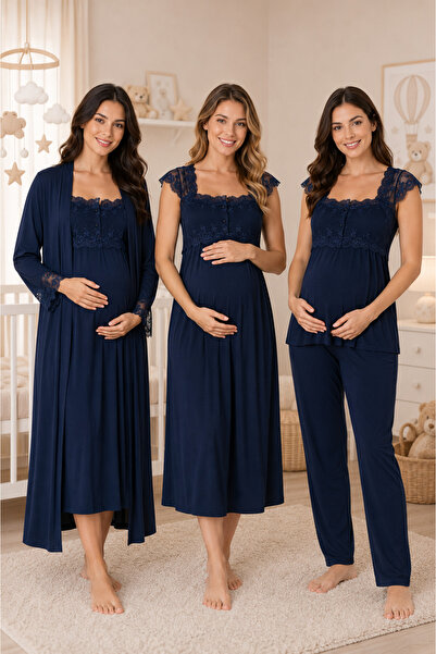 by İGP Maternity Nightgown and Pajama Set with Nursing Features, 4-Piece Mate...