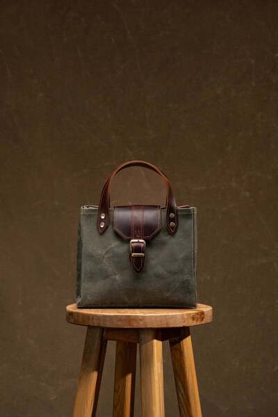 Semender Leather Goods Kanvas Hakiki Deri Kadın Postacı ve Kol Çantası El Yap...