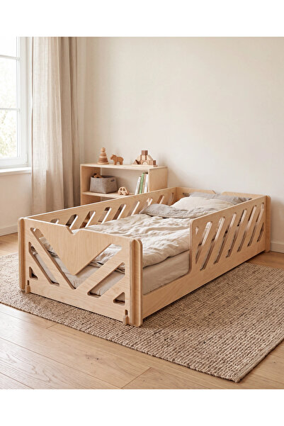 PRAKTURA MOYA Montessori Çocuk Yatağı 90x190 cm Ahşap Karyola Geçme Sistem Ya...
