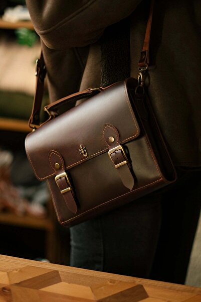 Semender Leather Goods Hakiki Deri Unisex Postacı ve Omuz Çantası El Yapımı S...