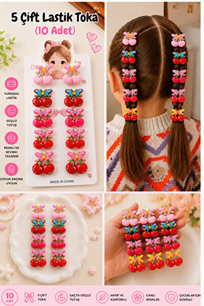 Nisankids 5 Pairs 10 Pieces Cherry Themed Rubber Hair Clips Set for Girls – C...
