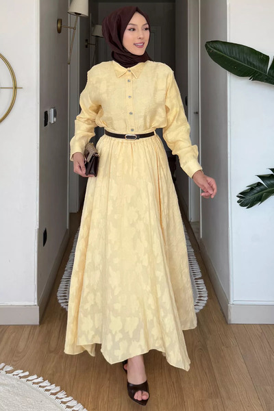 GÜLSELİ Yellow Shirt Skirt Hijab Double Set (Shirt Without Lining, Skirt with...