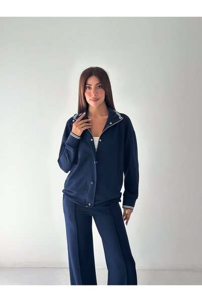 MİSPİER Modal Kumaş Çıtçıtlı Fermuarlı Stoperli Çizgi Detaylı Takım
