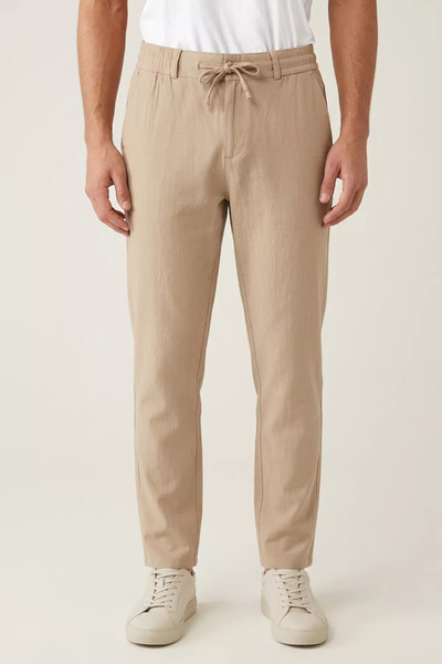 GÜLSELİ Beige Men's Jogger Pants with Elastic Waist