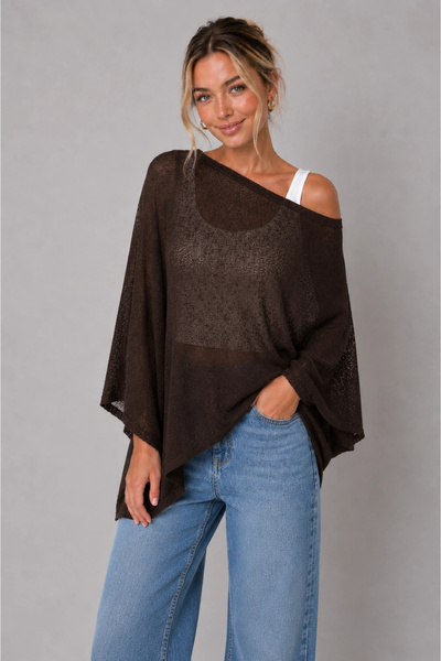 MetuCA Women's Brown Transparent Textured Asymmetrical One-Shoulder Knitwear ...