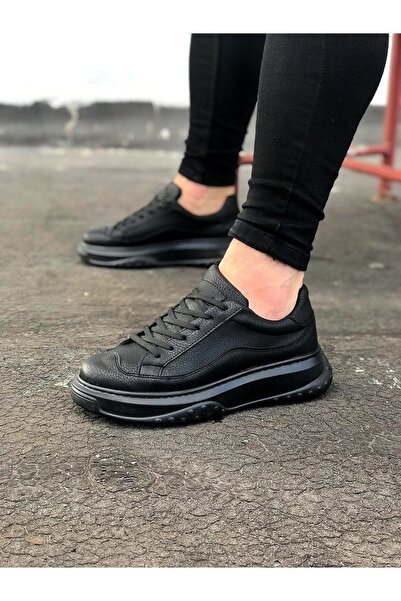 Lucy Shoes Jy507 Alone Lace-Up Leather Men's Casual Sneaker Shoes Cst Black