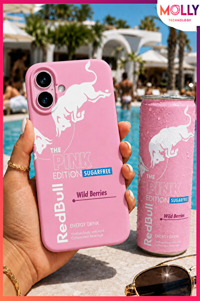 Molly iPhone 16 İçin Pamuk Şeker Redbull The Pink Edition Desenli İçi Kadife ...
