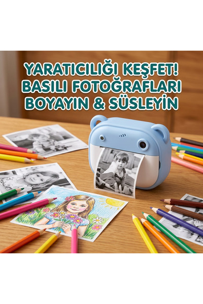 KATJMER MiniCam Anında Baskılı Çocuk Kamerası – Mürekkepsiz Termal Baskı, 24M...