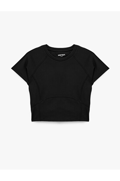 Koton Slim Fit Short Sleeve Crew Neck Crop Sports T-Shirt with Stitching Detail