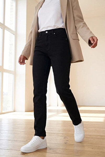 GÜLSELİ Black Women's Lycra Comfortable Jean Denim Trousers