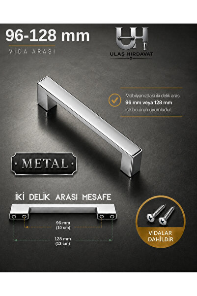 Ulaş Hırdavat METAL Köprü Modern Lüks Mobilya Dolap Çekmece Kulpları 96-128 m...