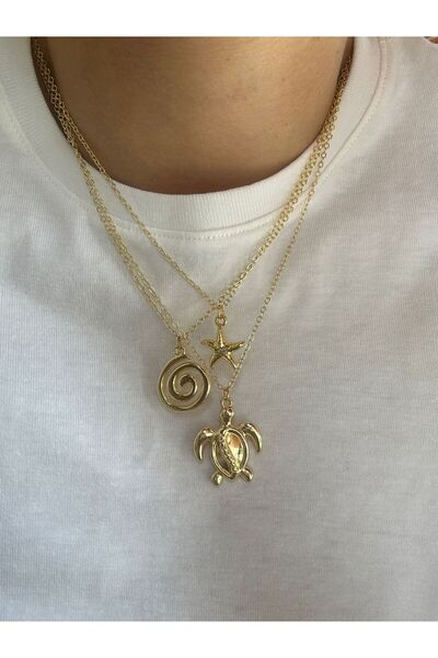 Arsaley Collection Spiral, Deniz Yıldızı Ve Kaplunbağa Charm Altın Kaplama Zi...