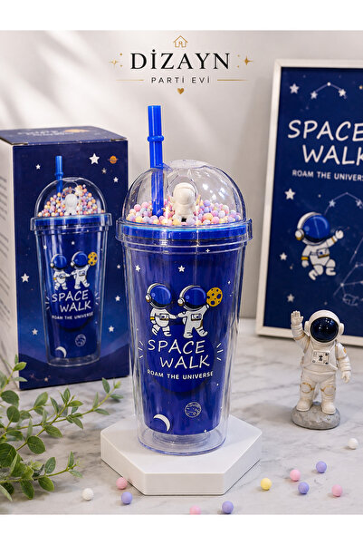 Dizayn Parti Evi Astronotlu Uzay Temalı Pipetli Bardak – Space Walk Çift Katm...
