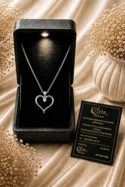 eva'sjewellery diamond Kalp Kolye Gerçek Pırlanta Sertifikalı ve Işıklı Hediy...