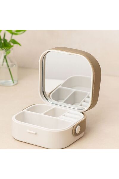 Mestore Mirrored Makeup and Jewelry Organizer Bag 9X9X3.7 cm - 4 Compartments
