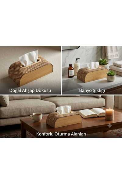 LOVYCO Suport decorativ din lemn pentru șervețele, cu aspect de răchită, organizator modern pentru casă și birou