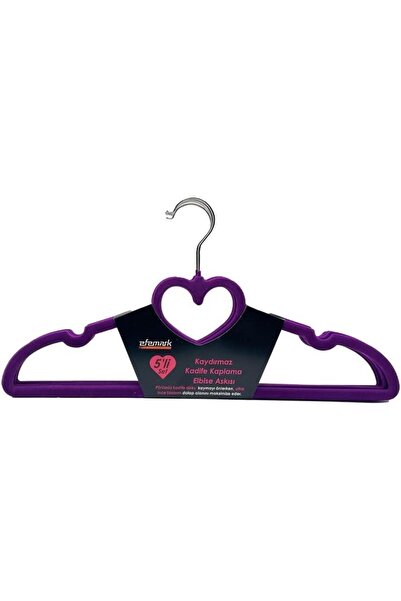 ZÜMHA Heart Patterned Non-Slip Velvet Clothes Hangers, Purple Color, 5 Pieces