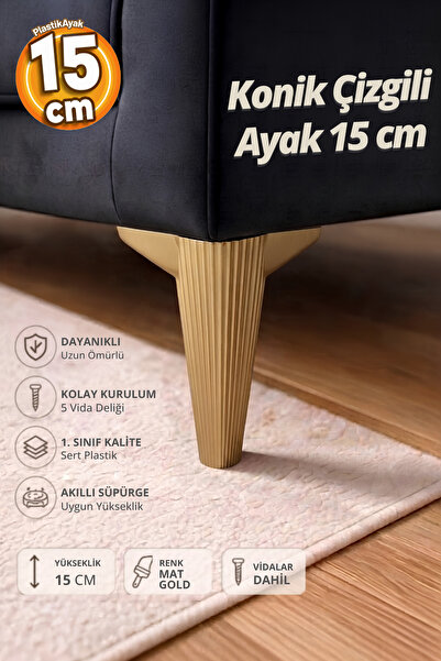 Konik Çizgili Lüks Gold Renk Mobilya Kanepe Koltuk Tv Ünitesi Baza Çekyat Yükseltici Ayağı Ayakları 15 Cm Altın Ayak