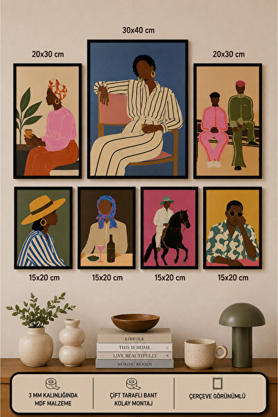 UNT 7'li Çerçeve Görünümlü Modern Tablo Seti | Retro & Pop Art | Salon, Ofis,...