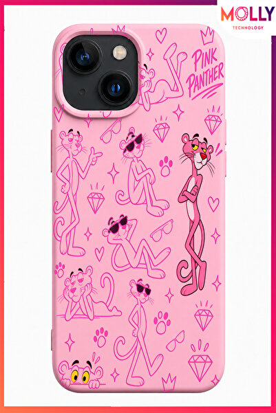 Molly iPhone 13/14 İçin Pamuk Şeker Pembe Panter Sessiz Karizma Desenli İçi K...