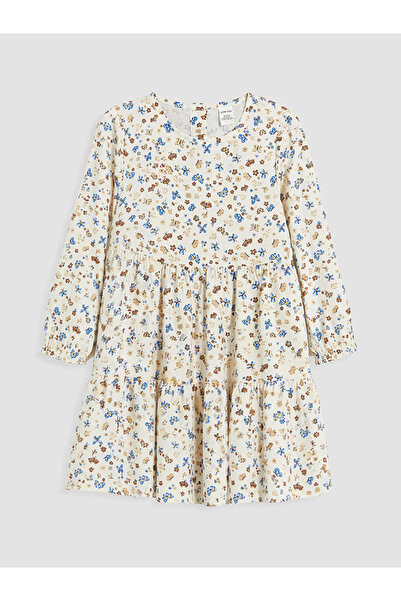 LC Waikiki Rmz Gi̇yi̇m Farkiyla Zero Roba Collar Flower Embroidered Girl's Dress