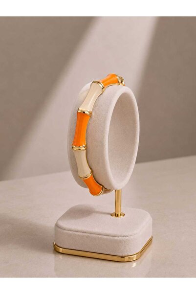 mdm style Orange-Cream Colored Bamboo Form Women's Bracelet with Gold Detail