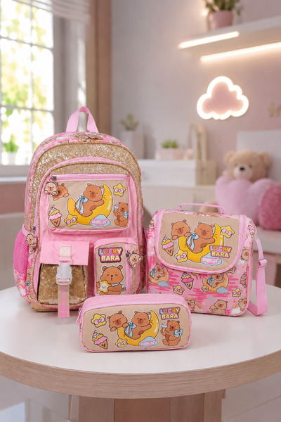 Catwins Bubbles Girl's Lucky Bara 3-Piece School Bag Set - Backpack, Lunch Ba...