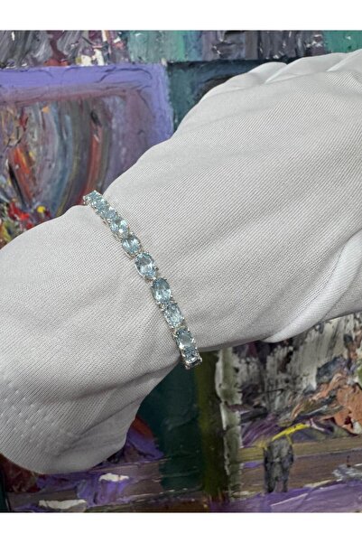 Tasarım ORİJİNAL BLUE TOPAZ TAŞLI 925 AYAR GÜMÜŞ BİLEKLİK