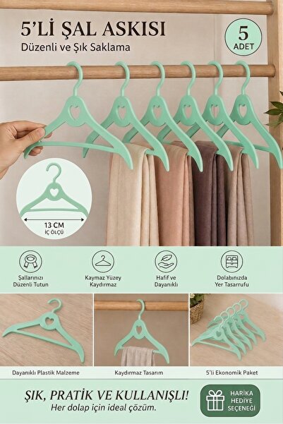 Nünüco atelier Pack of 5 Shawl Hangers Non-Slip Surface Closet Organizer Mult...