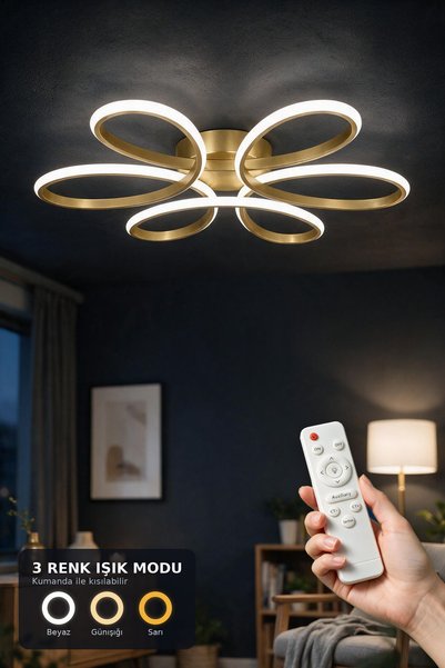Rarossa Lidya LED Plafonyer Avize 3 Renk Kumandalı