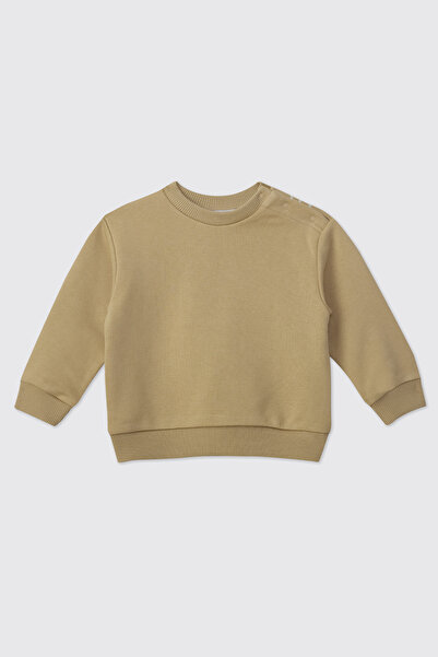 Panço Baby Boy Crew Neck Sweatshirt with Print Detail in Beige