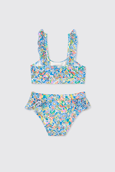 Panço Littemare Girls' Upf 40+ Uv Protection Ruffle Detailed Saks Bikini Set