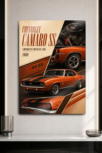 DekorHane Metalni zidni dekor - Chevrolet Camaro SS 1969, narandžasti muscle ...