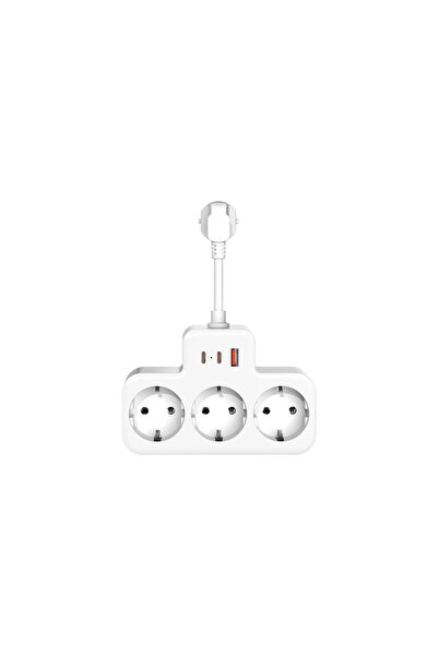 Universal S-link PRZ07 Beyaz 3 Soketli 15mm 1 Usb 2 Type-C PD20W 1050 Joule T...