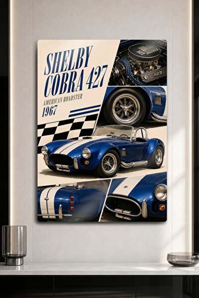 DekorHane Tablou metalic - Shelby Cobra 427 1967 Blue Stripes Decor pentru ga...