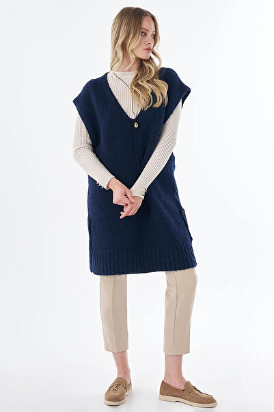 Kayra Button Detailed Knitwear Sweater Dark Navy Blue