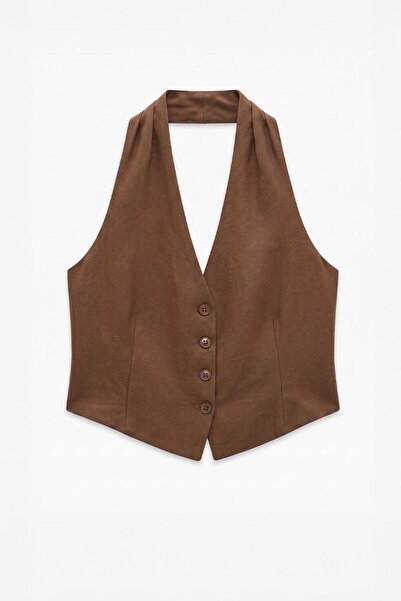 BSL Halter Yaka %100 Keten Yelek
