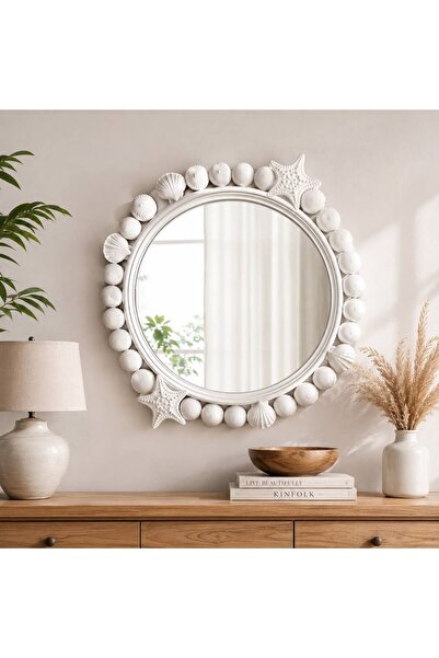 Generic Oglindă decorativă rotundă de perete, model marin cu scoici și stele ...