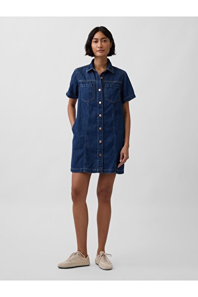 GAP Kadın Koyu Mavi UltraSoft Denim Mini Elbise