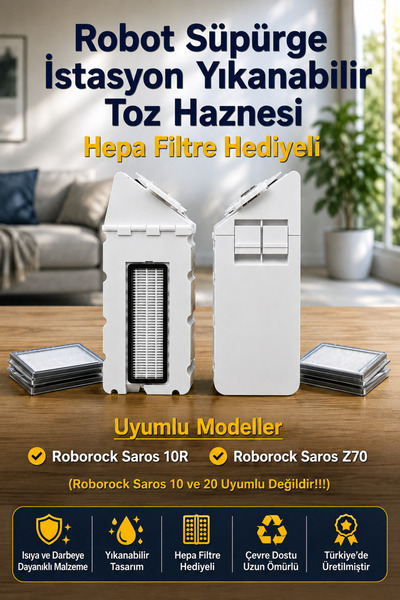 Roborock Saros 10R/Saros Z70 Uyumlu Yıkanabilir Yeniden Kullanılabilir Robot Süpürge