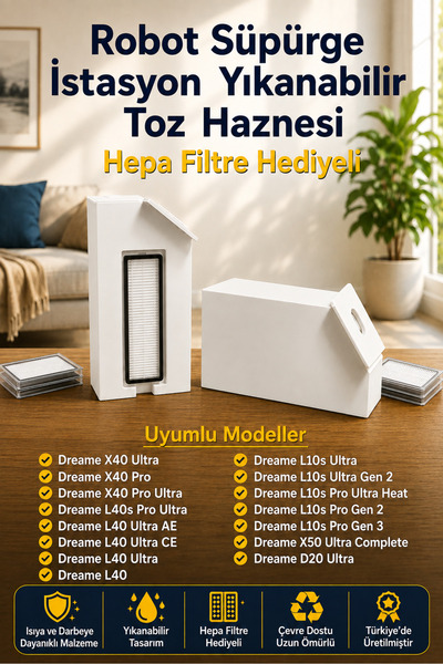 Dream Serisi Uyumlu Yıkanabilir Yeniden Kullanılabilir Robot Süpürge