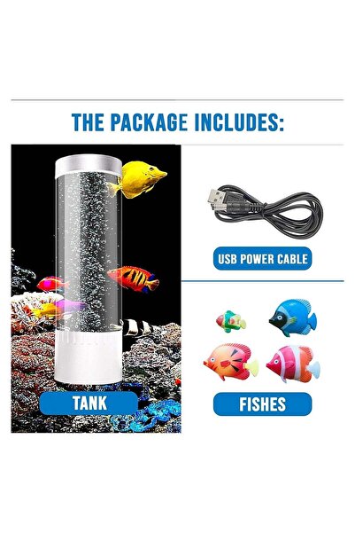 Generic LED Mini Colour Changing Aquarium Light With Desktop Bubble Fish Lamp Relaxing Tank With Bubbles Mood Soothing And Calming Sensory Tubes With Floating Jelly Fish And Sea Horse