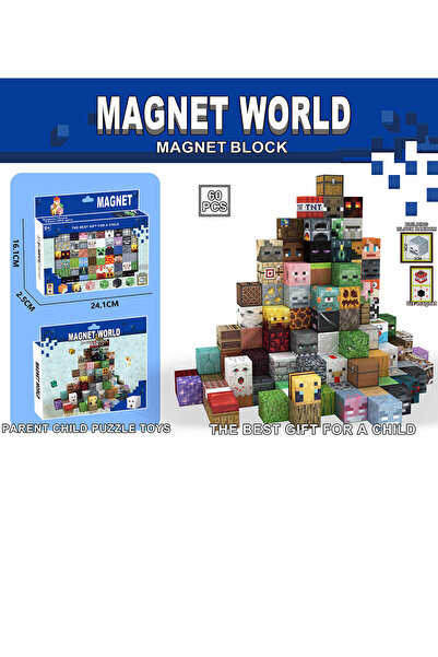 MINECRAFT Cuburi magnetice pentru copii, 60 piese