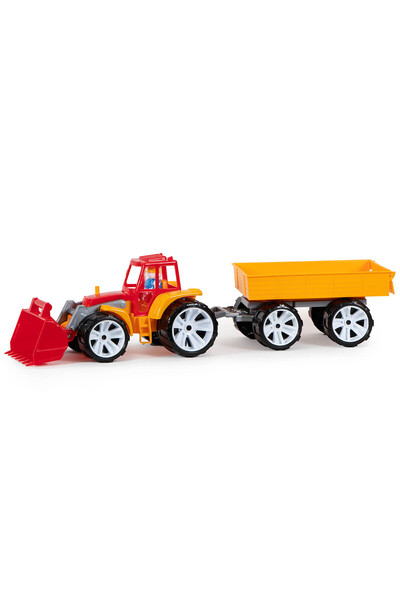 Bamsic Tractor cu încărcător frontal Bamsic, figurină și remorcă, 3 culori, 7...