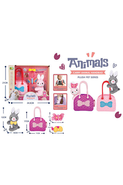 NO BRAND Iepuraș de pluș cu geantă, diademă și accesorii, în cutie - Gri