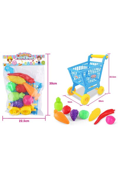 NO BRAND Cărucior de cumpărături de jucărie cu fructe și legume