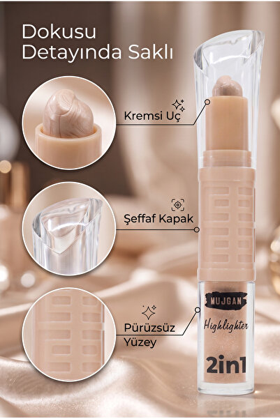 MUJGAN Çift Uçlu Likit Ve Stik Aydınlatıcı 2-in-1 Highlighter No:2